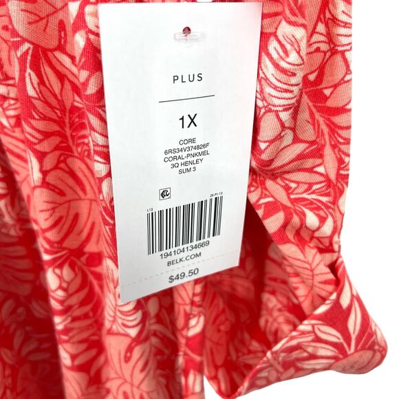 NEW NWT Kim Rogers Plus Size 1X Pink Stretchy Tropical Blouse Shirt Top Beach - Picture 2 of 10